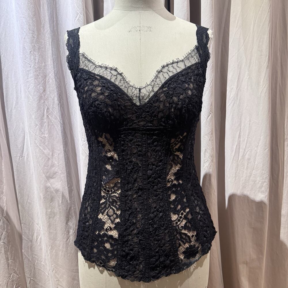 Ann Ferriday VTG Stock Pucker Stretch Lace Siren Corset Top L